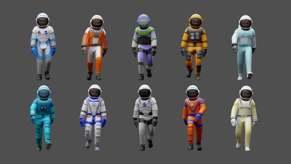 Cartoon characters astronauts 3D model