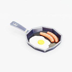 3D Pan service with sausages and egg model
