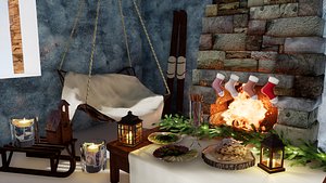 3D set furniture norvedem fireplace