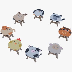 3D model Kids Cartoon Stools Set Low-poly 3D model