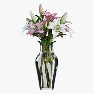 3D Flower Set 15  Pink and White Lilies Bouquet