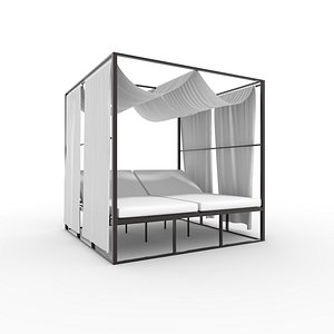 Poolside Cabana 05 with Animated Curtain Blowing in the Wind