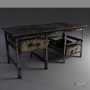 3d old rusty metal workbench