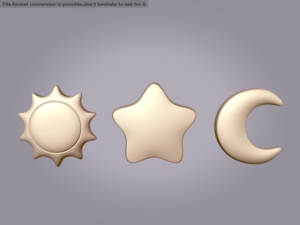 Cartoon Sun Star and Moon Icons 3D model