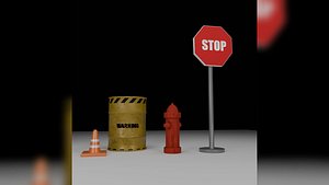 Low Poly Road Safety Props Pack for Games and AR VR
