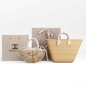 3D Wicker bamboo and paper bag model