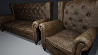 Chesterfield Leather Sofa and Armchair Set