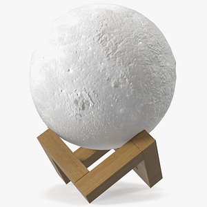 Lunar Globe Lamp on Wooden Stand White Light On