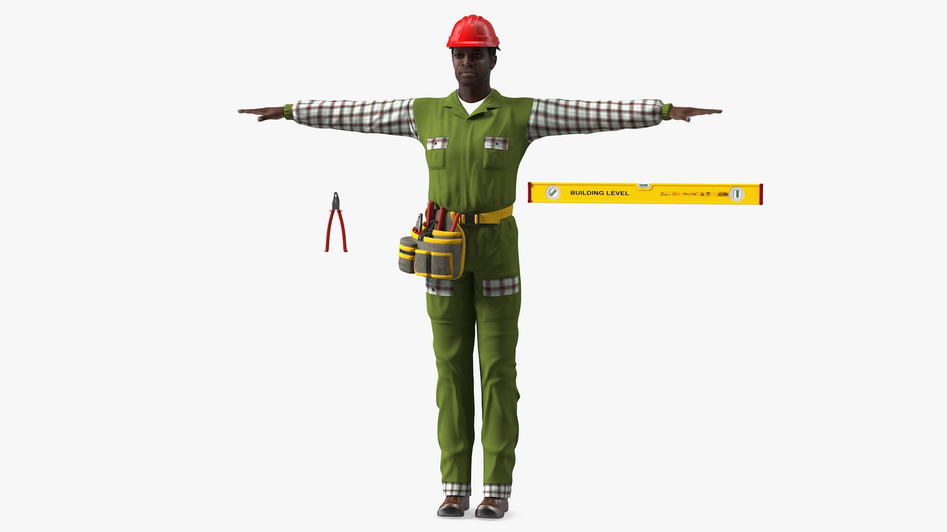 Dark Skinned Black Builder T Pose 3D model preview
