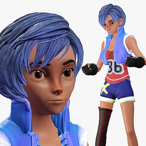 Cartoon Rigged Cute Girl-Luch Character 3D Model