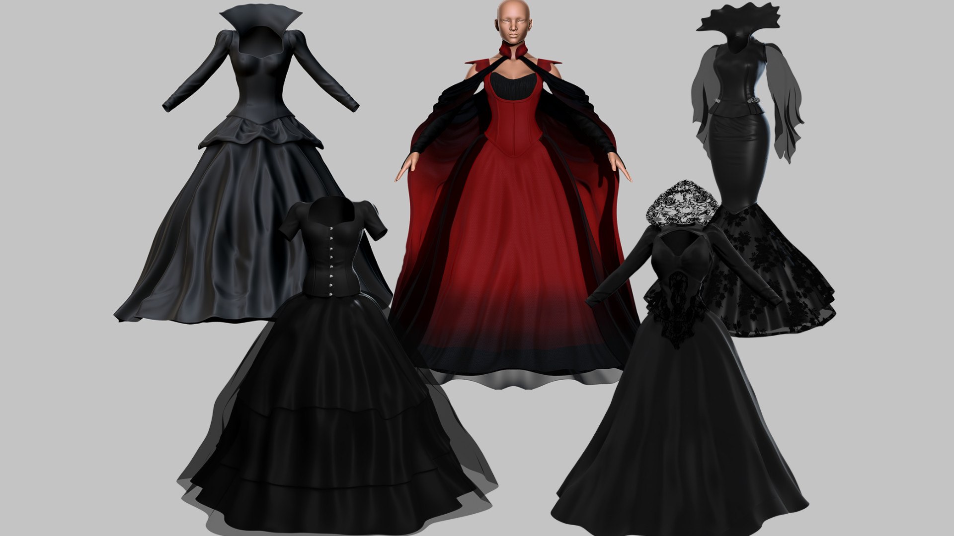 modelo 3d Colección de 5 vestidos góticos victorianos - TurboSquid 2025730, image size:1920x1080
