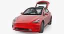 Tesla Model Y Red Rigged 3D Model