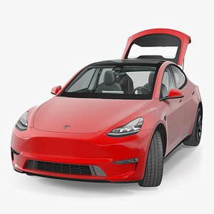 Tesla Model Y Red Rigged 3D Model