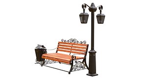 3D Bench-urn-streetlight PBR 3D model