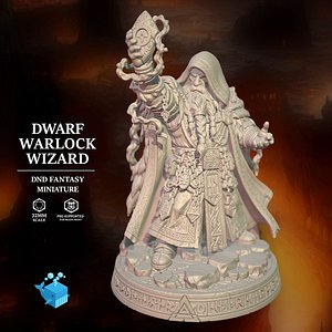 Dwarf Warlock Wizard Sorcerer Mage S32mm DND Miniature Pre-Supported STL 3D model