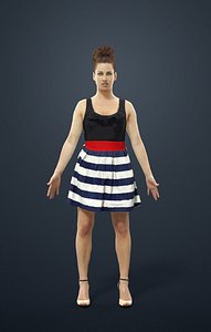 Animated Casual Woman in a dress - A-pose - Yearn - rigged Biped CAT walk included