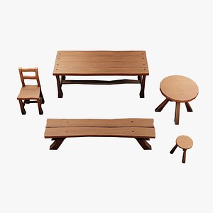 3D low-poly stylized table set model