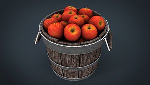 3d wooden bucket apples