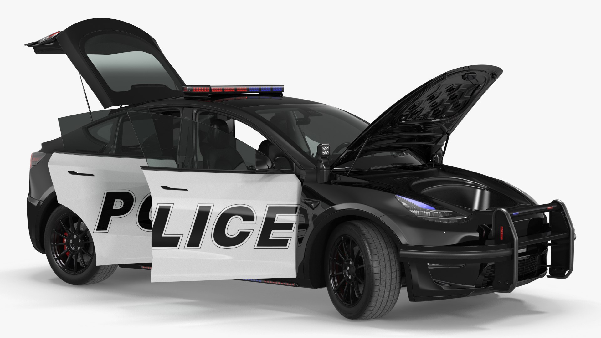 Police Tesla Model Y Lights On Rigged for Maya 3D model preview