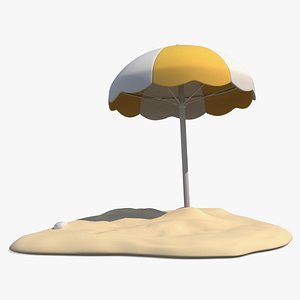 3D model Cartoon Beach Umbrella on Sand