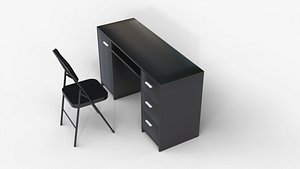 Modern Office Desk with Blue Cushioned Chair - Wooden Top  Metal Frame Design