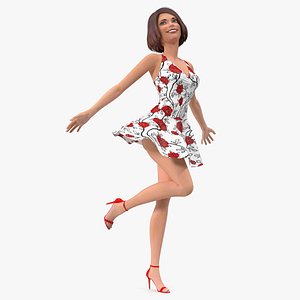 Cartoon Woman Romantic Dress Standing Pose