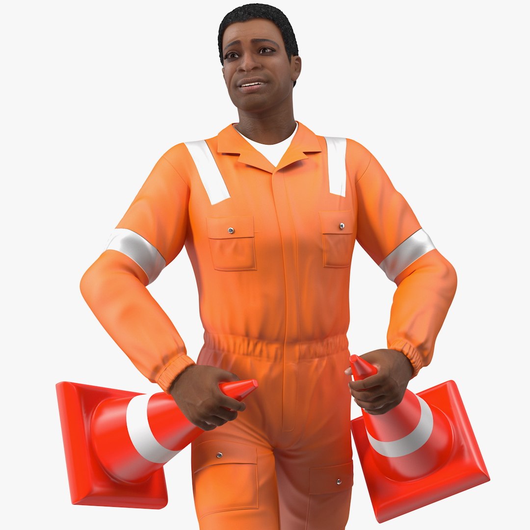 Light Skin Black Road Worker Rigged 3D model preview