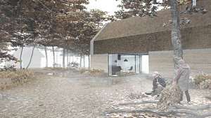 3D Modern Rammed Earth House - Straw Roof model