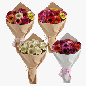 Gerbera Bouquets Set 3D model