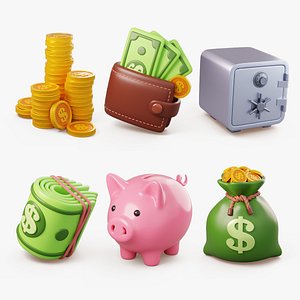 Stylized Money Icons 3D Collection 3D model