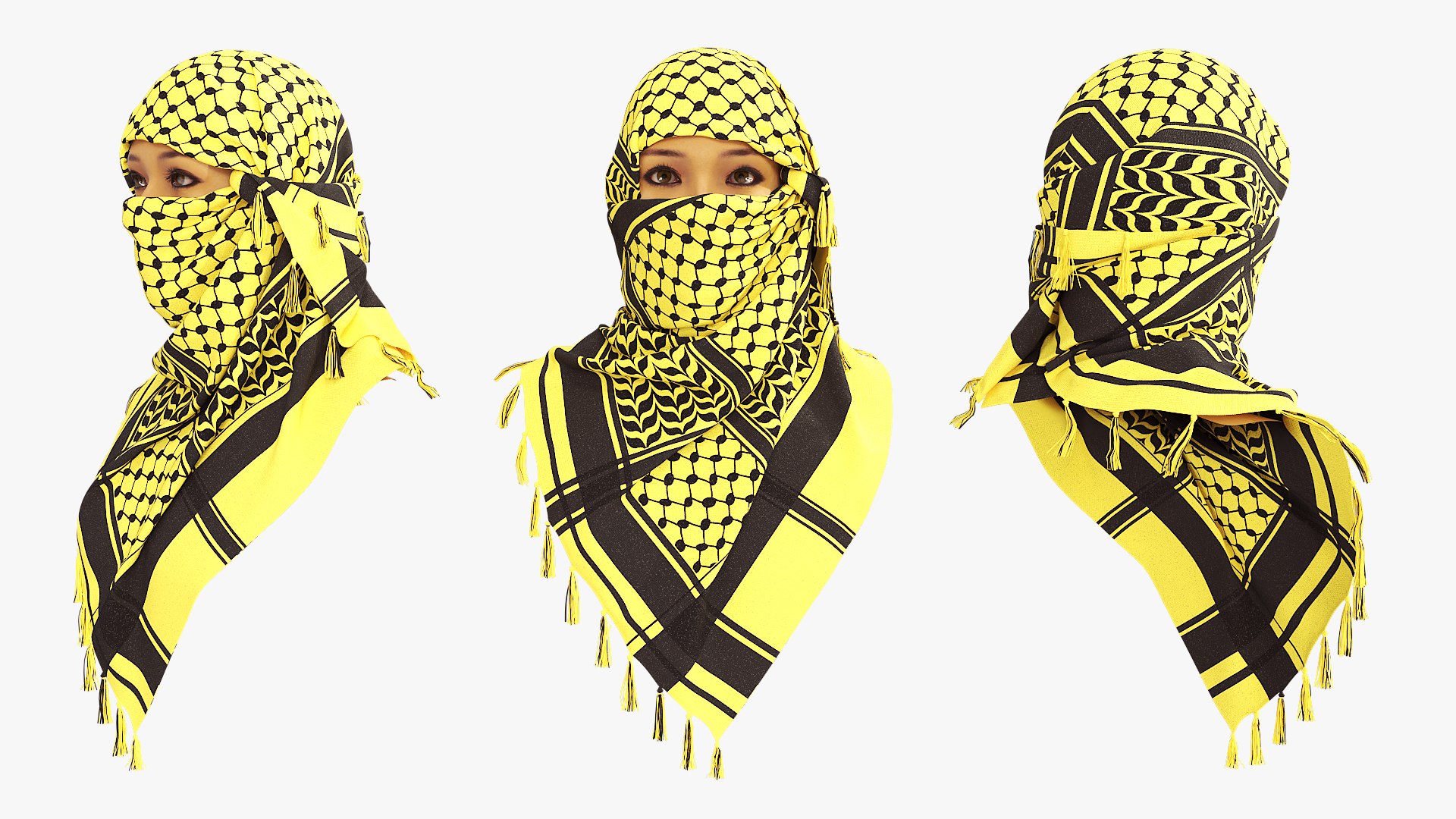 Female Face in Tactical Keffiyeh Wrap Yellow 3D model preview
