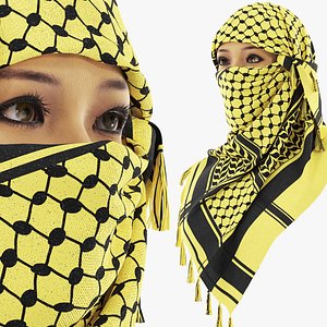 Female Face in Tactical Keffiyeh Wrap Yellow