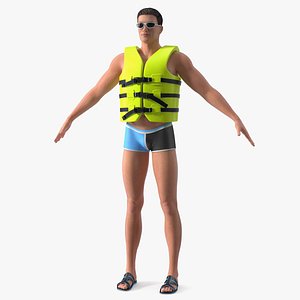 Male in Swimwear and Life Vest