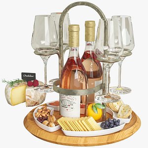 Rose wine with fruit and cheese 3D model