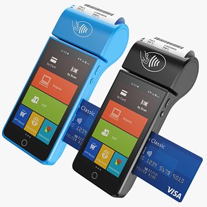3D Credit Card Terminal Black And Blue