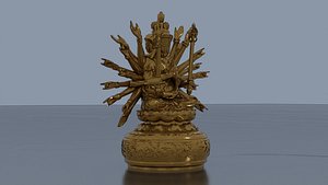 3D model golden statue of Thousand-Armed Avalokiteshvara