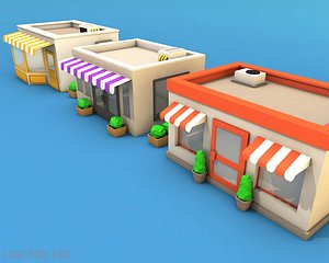 Cartoon City Buildings Low Poly