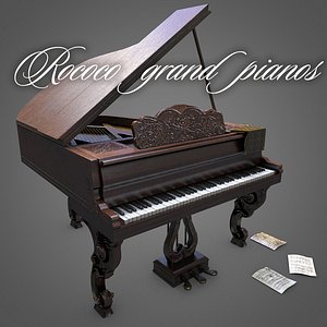 Rococo carved grand piano PBR low-poly