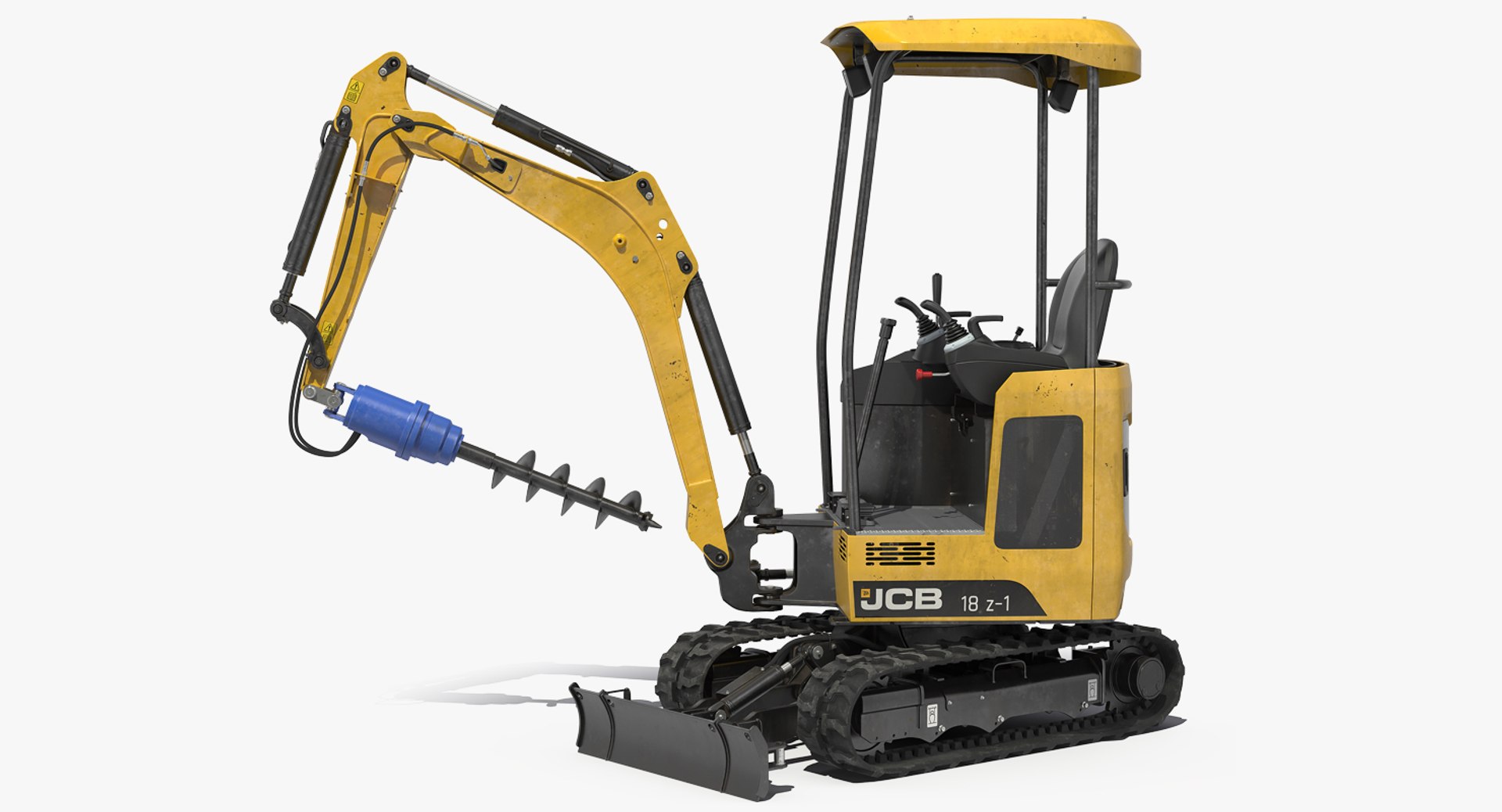 Tracked Mini Excavator JCB 18Z1 with Earth Drill Dirty Rigged 3D Model 3D model preview