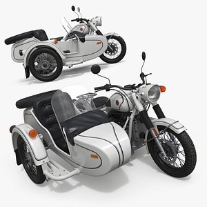 3D White Retro Motorcycle Ural M70 with Cradle Rigged model