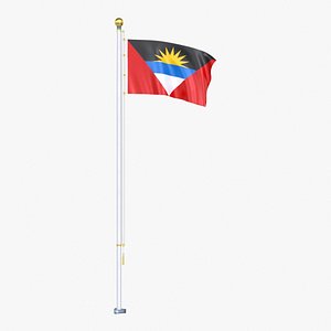 3D Antigua and Barbuda Flag Stand Pole Animated Loop