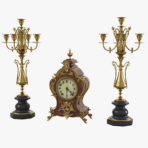 3d model of fireplace clock classic candelabra