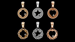 3D 9 pendant heart star flower