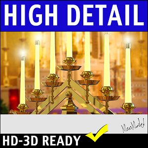 Tiered Church Candles Candelabra 3D Model