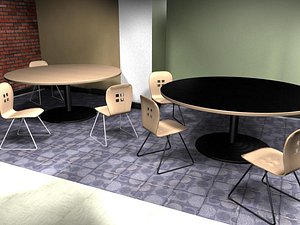 3d wood metal chair table set model