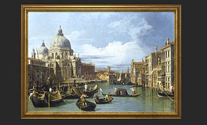 Gold Frame with Stretcher and Oil Painting