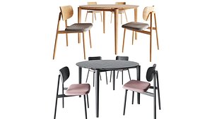 3D model Ethnicraft Teak Bok table and Moroso Klara chair