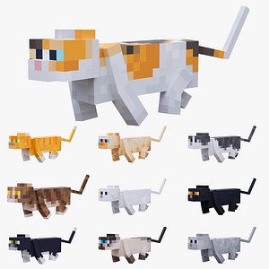 Minecraft Cat Rigged 3D Model Game Ready 4K PBR