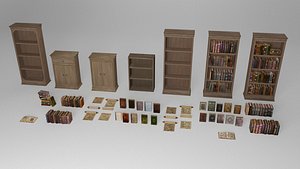 books ancient bookcases shelfs 3D model