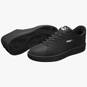 Puma Smash 3 Perf Black Leather Sneakers 3D